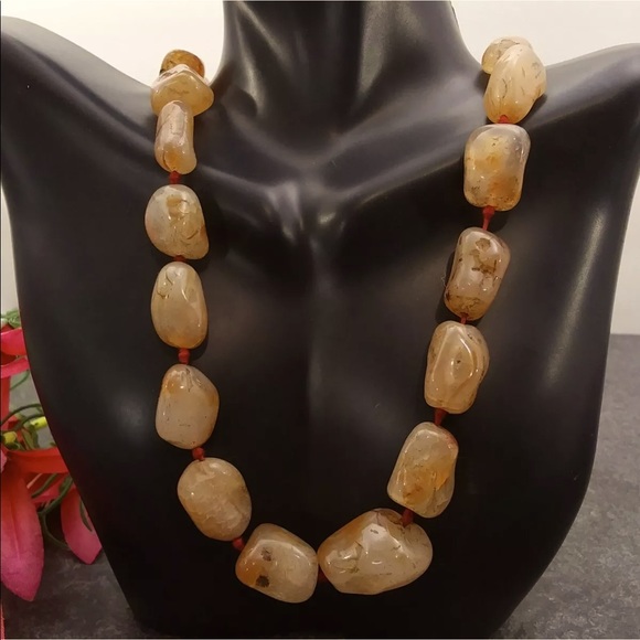 Vintage Hand-Knotted Stone Beaded Necklace. 24” - Picture 1 of 8